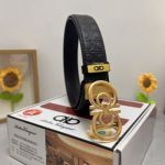 1:1 Ferragamo  Black Leather Belt  with Gold Logo buckle Steel Buckle 3.5cm